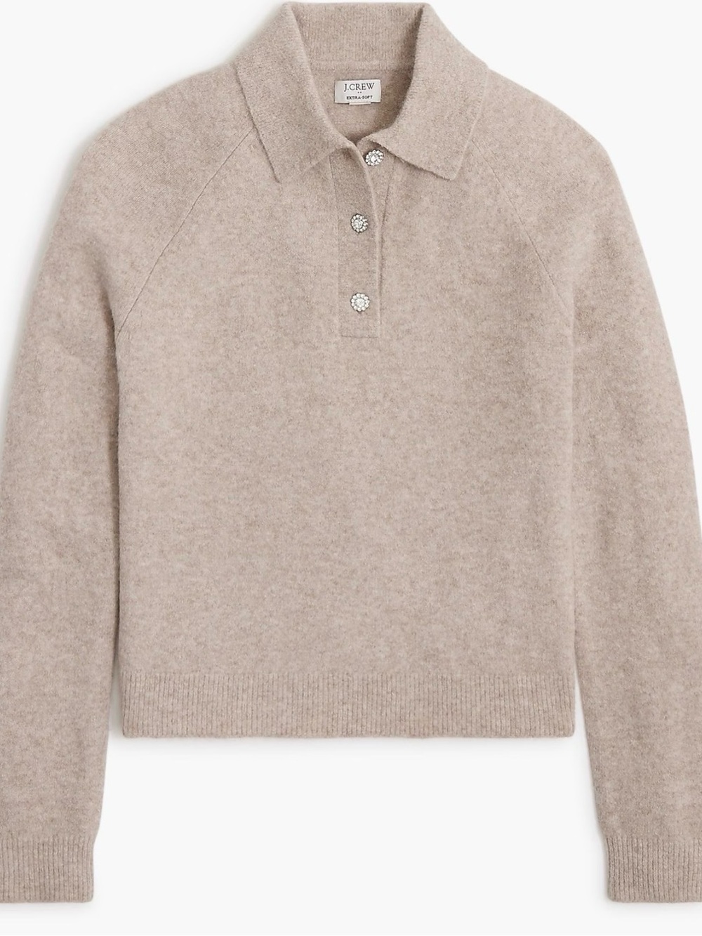 J.Crew Extra Soft Polo Sweater
Rhinestone Buttons Oatmeal Heather
Size M Worn 1x